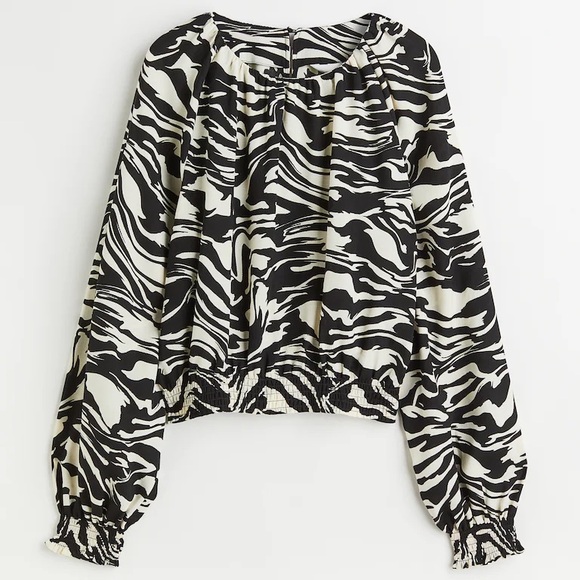 H&M pattered balloon-sleeve zebra print blouse - Picture 1 of 4